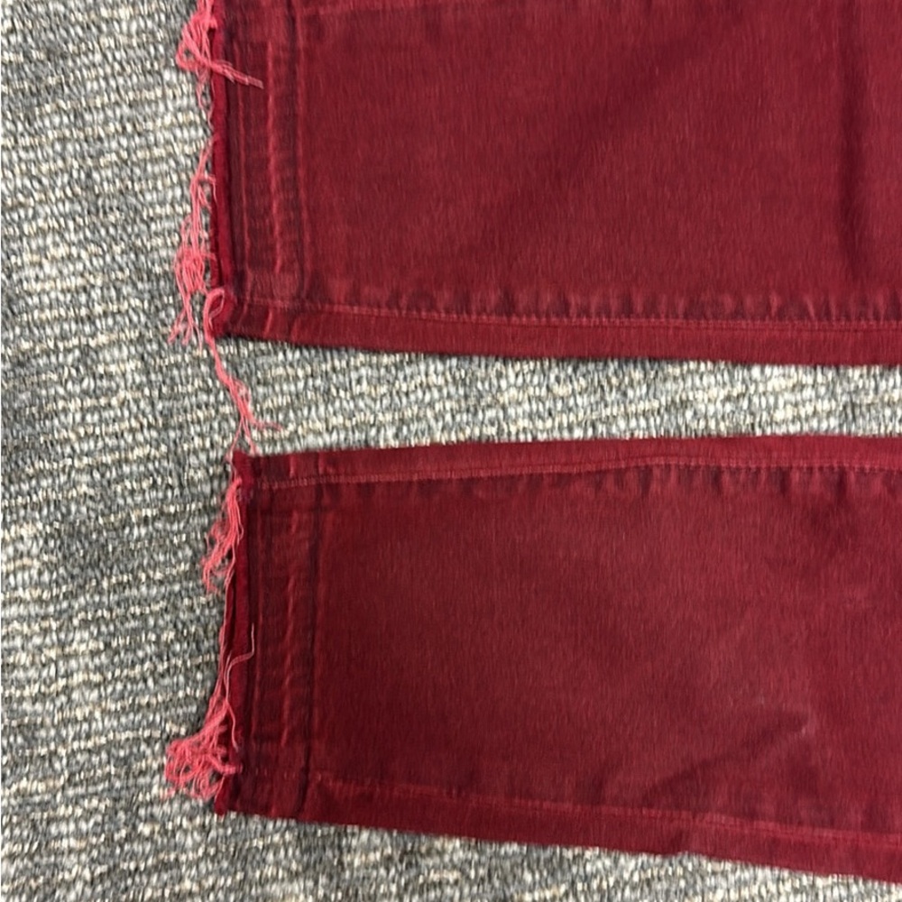 Articles of Society jeans (3) ankle length, frayed hem, Rust, Cranberry, Green.
